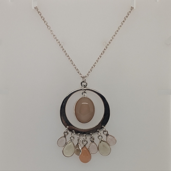 Jewelry - Sterling Silver Chandelier Pendant w/ Carnelian Stones & Silver Chain